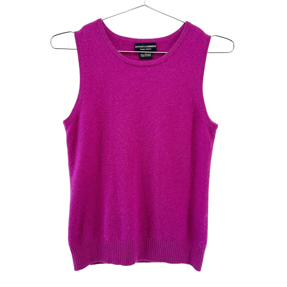 SUTTON 100% Cashmere Knit Sweater Tank • Medium • magenta pink quiet luxury chic